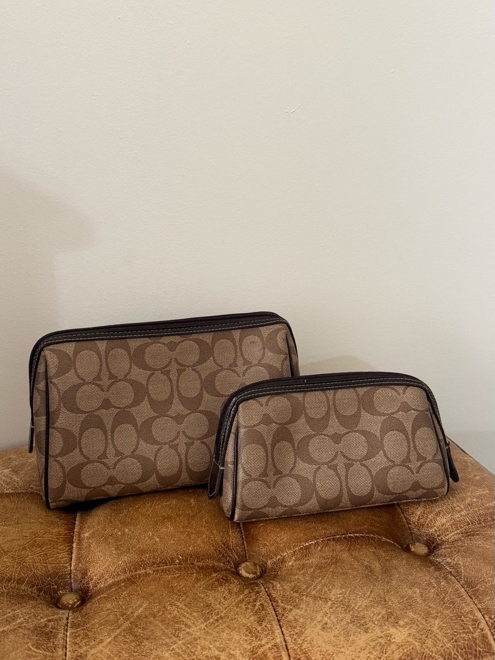 Coach Brown Signature Canvas Cosmetic Pouches Set